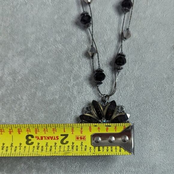 Y2K Black Daisy Pendant Necklace ~ Shimmery AB Crystal Center whimsigoth edgy - Picture 7 of 9
